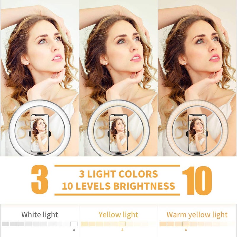 OEBLD Ring Light with Stand OEBLD Dimmable Desk Selfie Ring Light with Phone Holder for Video Photography Remote Control for Makeup Live Streaming YouTube Lighting (D(10.2''Ring Light & Tripod)) - Image 2